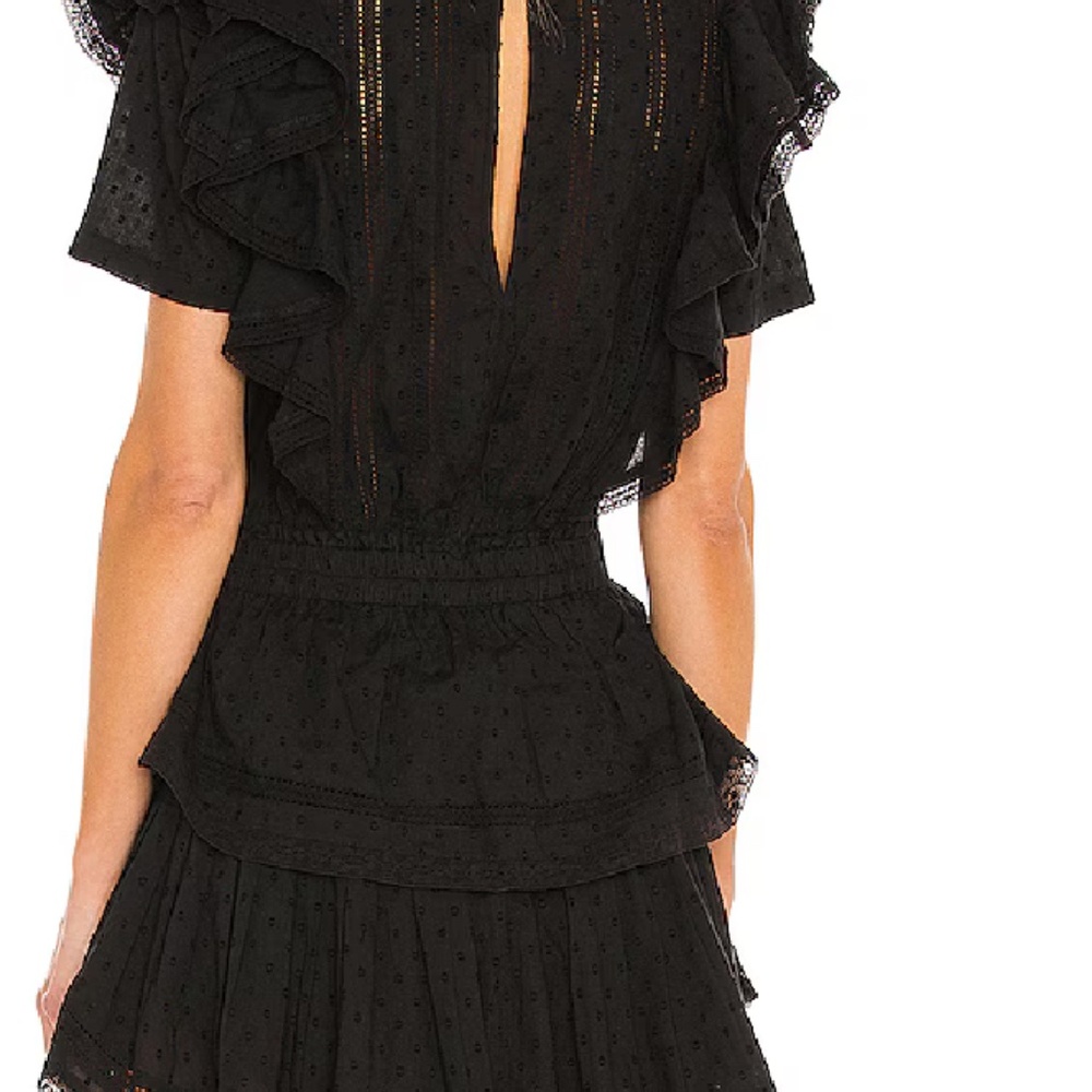 LoveShackFancy Black Eyelet Ruffle Mini Dress - Picture 12 of 14